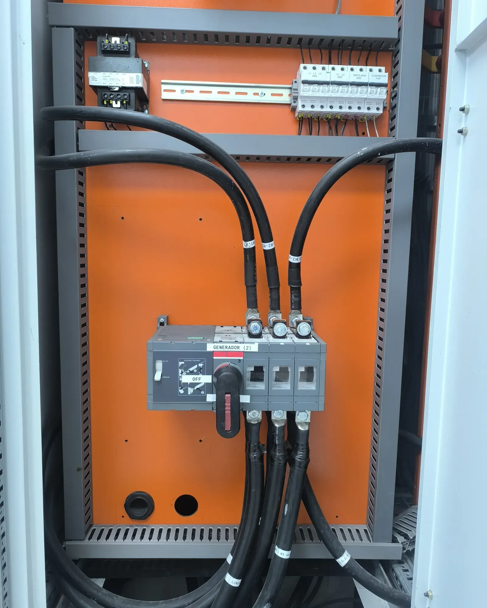 Interruptor de transferencia entre red y generador con cables de potencia